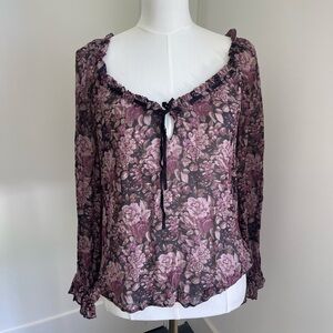 PAIGE Lena Floral Silk Blouse in Black & Mauve